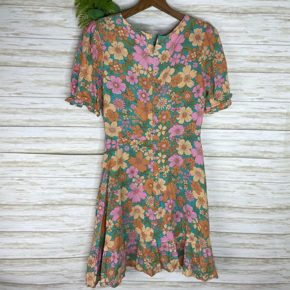 Petal and Pup Groovy Hippie Floral Print Ruffle Hem Mini Dress - Picture 4 of 4